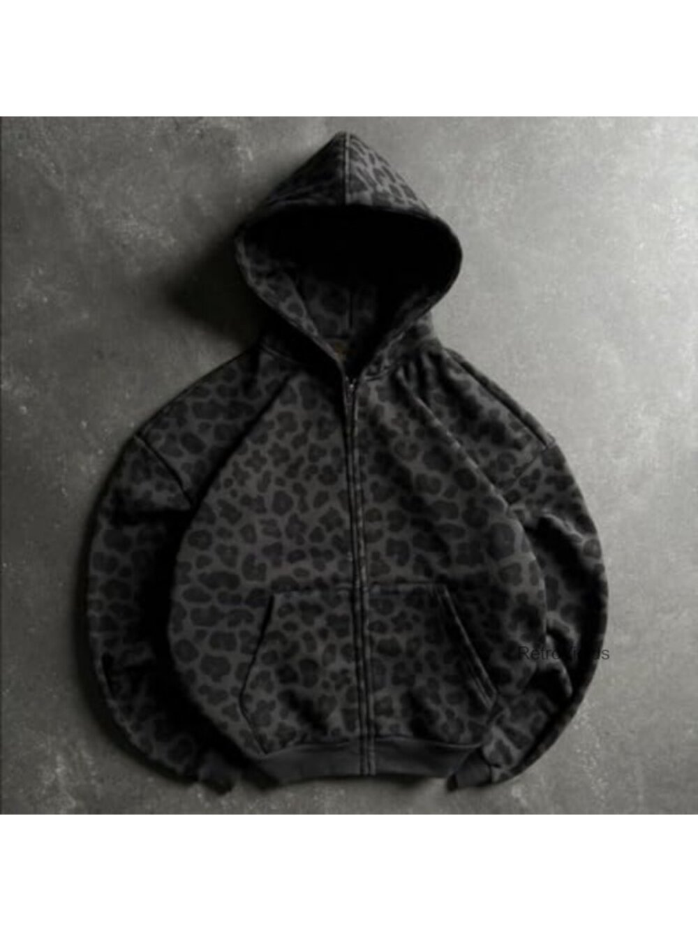Y2K Grunge Leopard Zip Up Hoodie Women Streetwear Oversized Jacket